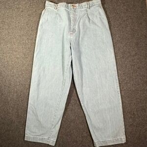 Big Bud Press Denim Trousers XL Light Wash Blue Pleated Elastic Waist Wide Leg